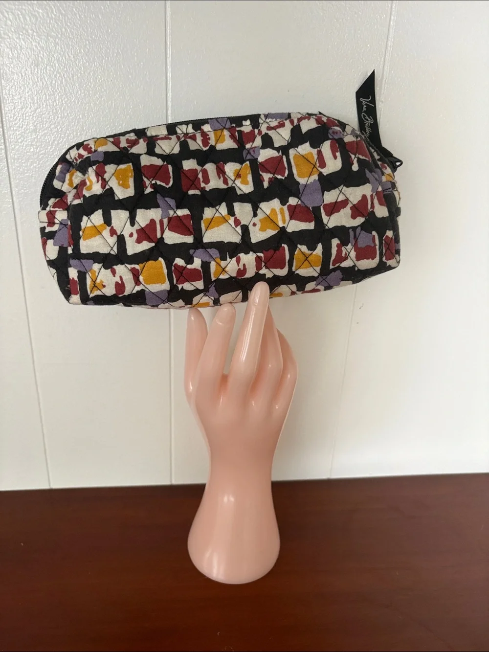 Vera Bradley Zip Cosmetic Case Plastic Lined Geometric Yellow Red Black Purple